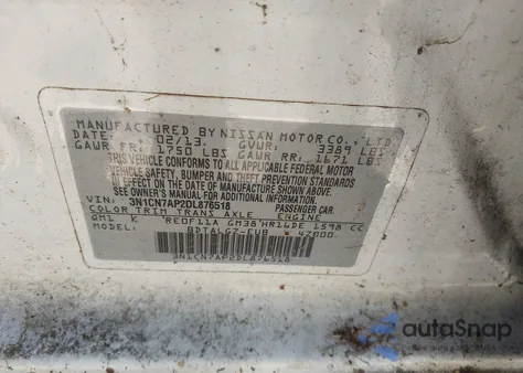 2013 Nissan Versa 1.6 Sl from USA, damaged, VIN 3N1CN7AP2DL876518